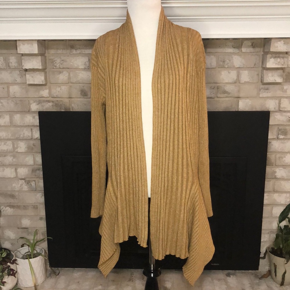 Velzera Tan Gold Open Front Ribbed High Low Sides Cardigan size L/XL